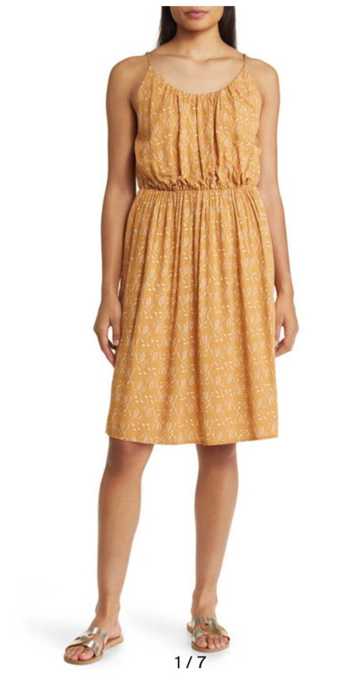 Caslon Floral Midi Dress Sundress Golden Yellow Size XL Sleeveless Cottage Boho